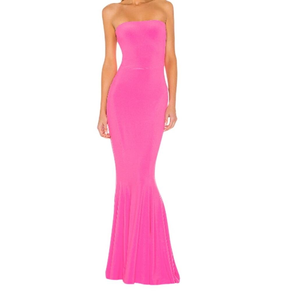 Norma Kamali x Revolve Bright Pink Strapless Fishtail Formal Cocktail Dress Gown